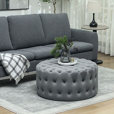 HOMCOM Tufted Ottoman Foot Stool with Velvet-feel Upholstery,