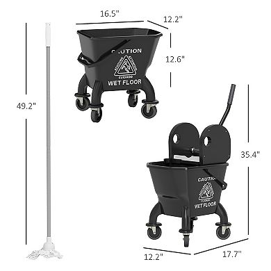 HOMCOM Mop Bucket with Wringer on Wheels with Mop, 27.5 Quart