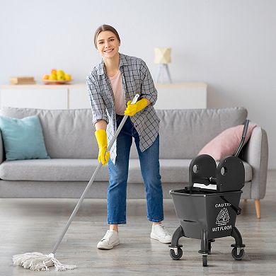 HOMCOM Mop Bucket with Wringer on Wheels with Mop, 27.5 Quart