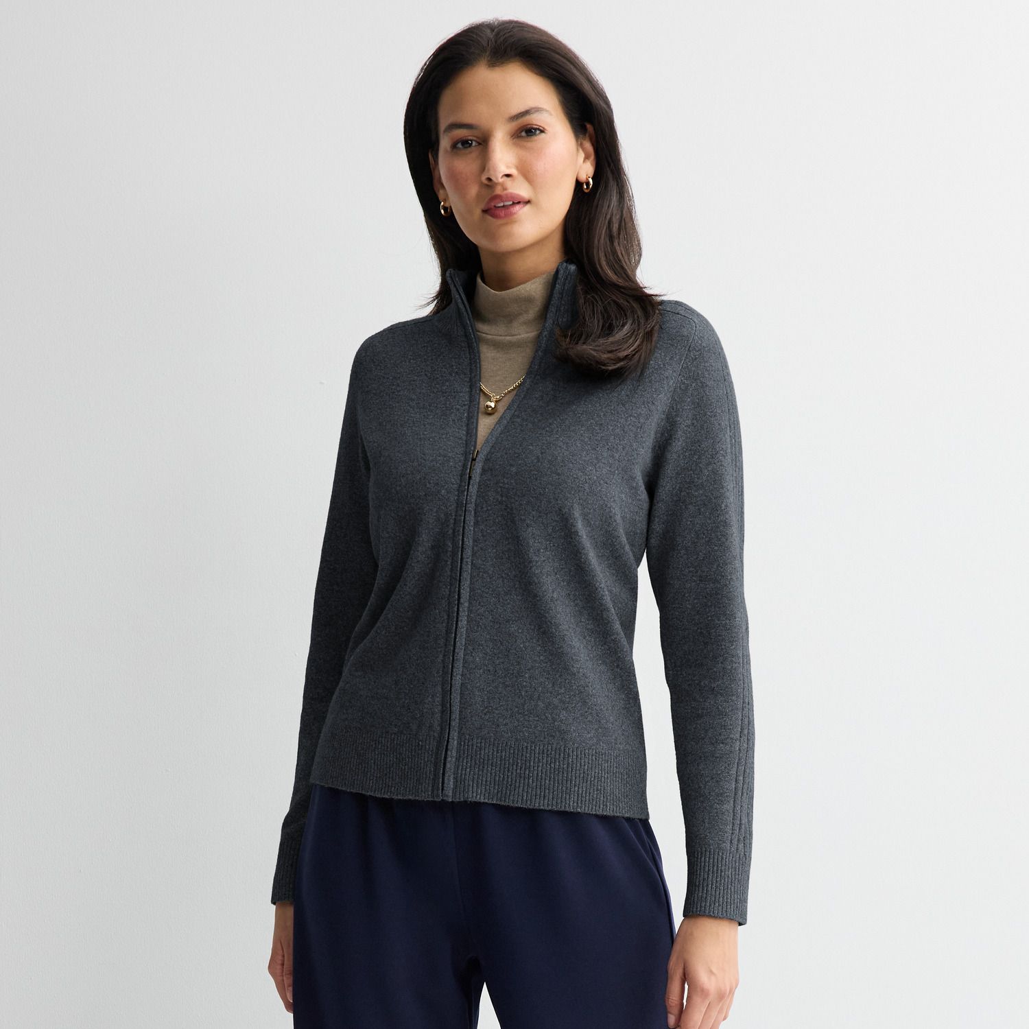 Женский свитер Croft & Barrow Cozy Saddle Sleeve Full-Zip, цвет: Угольный серый — фото 1