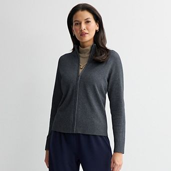 Women's Croft & Barrow® Cozy Saddle Sleeve Full-Zip Sweater