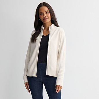 Women's Croft & Barrow® Cozy Saddle Sleeve Full-Zip Sweater