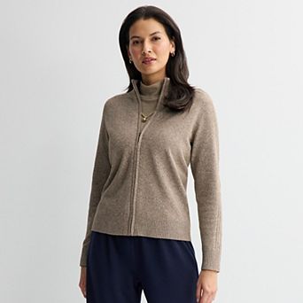 Women's Croft & Barrow® Cozy Saddle Sleeve Full-Zip Sweater