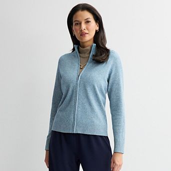 Women's Croft & Barrow® Cozy Saddle Sleeve Full-Zip Sweater