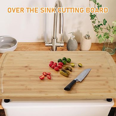 30" x 20" Extra Large 100% Bamboo Stovetop Cover, Countertop Cutting Board with Adjustable Legs