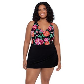 Plus Size Trimshaper Floral V-Neck Swimdress