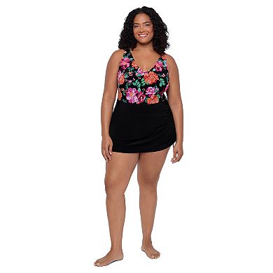 Plus Size Trimshaper Floral V-Neck Swimdress