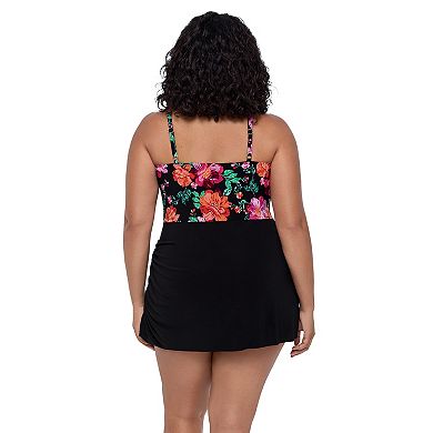Plus Size Trimshaper Floral V-Neck Swimdress