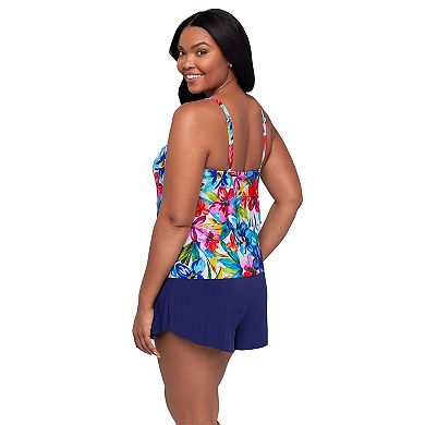 Women's Trimshaper Tropical Floral Peplum Swim Top & Shorts Set