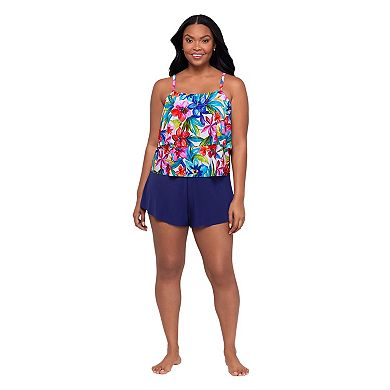Women's Trimshaper Tropical Floral Peplum Swim Top & Shorts Set