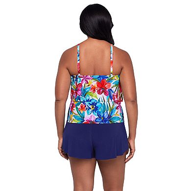 Women's Trimshaper Tropical Floral Peplum Swim Top & Shorts Set
