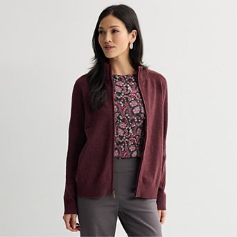 Petite Croft & Barrow® Cozy Saddle Sleeve Full Zip Sweater