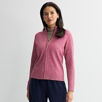 Petite Croft & Barrow® Cozy Saddle Sleeve Full Zip Sweater