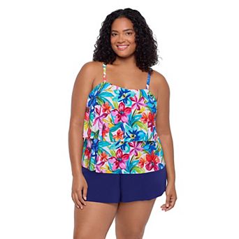 Plus Size Trimshaper Tropical Floral Roxy Swim Romper