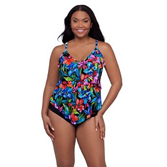 Women's Trimshaper Floral V-Neck Tankini Swim Top