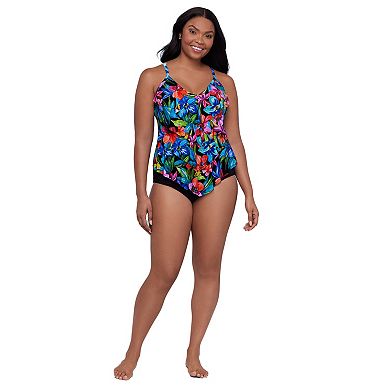 Women's Trimshaper Floral V-Neck Tankini Swim Top