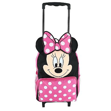 Disney Kids' 14 Inch Big Face Minnie Mouse Rolling Backpack
