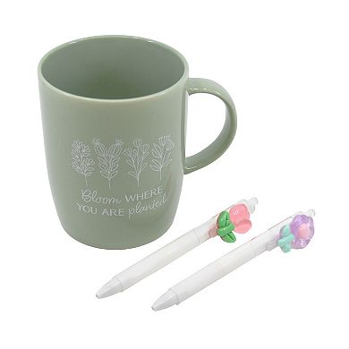 "Bloom Where You're Planted" Ceramic Mug & Flower Pen Gift Set