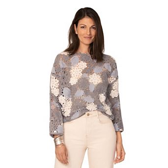 Women's Flint & Moss Floral Crochet Dolman Sweater