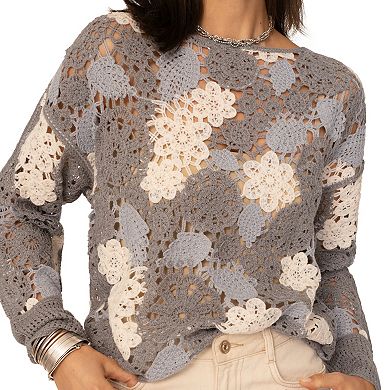 Women's Flint & Moss Floral Crochet Dolman Sweater