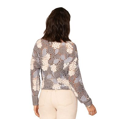 Women's Flint & Moss Floral Crochet Dolman Sweater