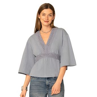 Women's Flint & Moss Crochet Trim V-Neck Blouse