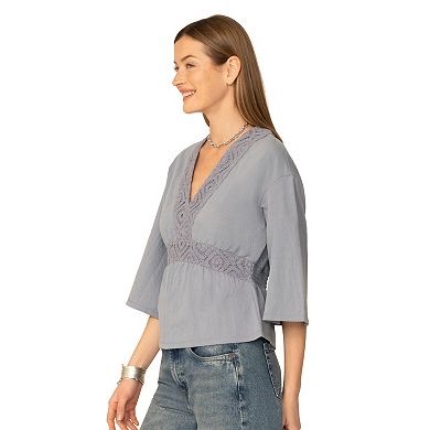 Women's Flint & Moss Crochet Trim V-Neck Blouse