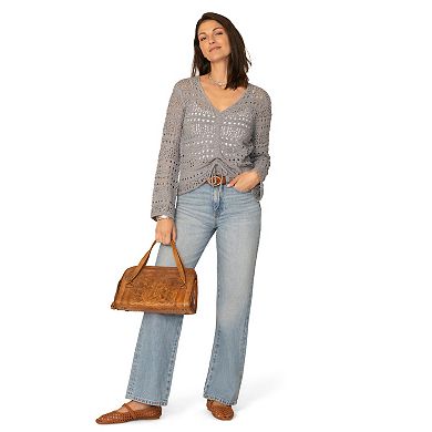 Women's Flint & Moss Ruched V-Neck Crochet Sweater