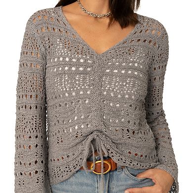 Women's Flint & Moss Ruched V-Neck Crochet Sweater
