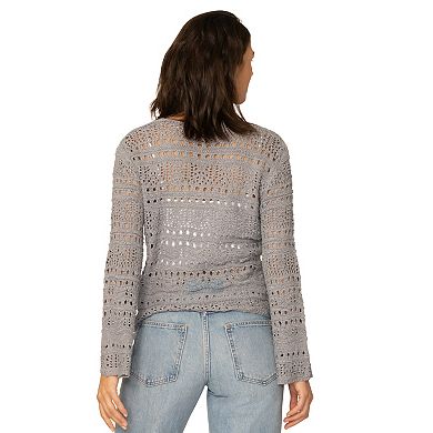 Women's Flint & Moss Ruched V-Neck Crochet Sweater