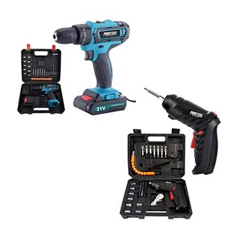 Power Tool Bundle: 21V Cordless Drill & Rechargeable Electric Screwdriver (47 pc Set)