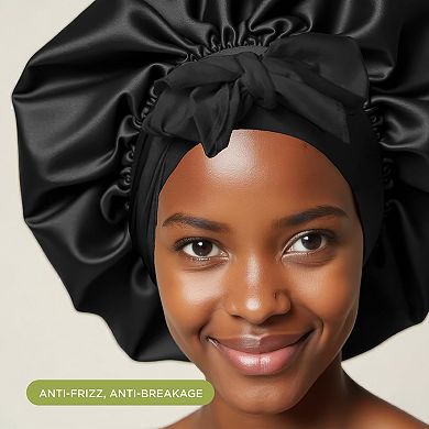 NIGHT Satin Bonnet, Tie, Adjustable, Oversized
