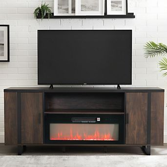 72" Modern Fireplace TV Stand Medial Console with Electric Fireplace for TVs up to 80"