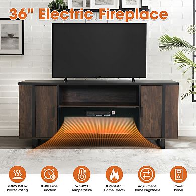 72" Modern Fireplace TV Stand Medial Console with Electric Fireplace for TVs up to 80"