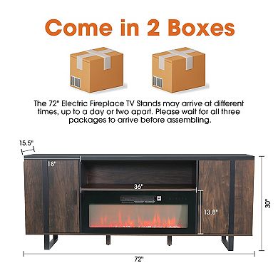 72" Modern Fireplace TV Stand Medial Console with Electric Fireplace for TVs up to 80"