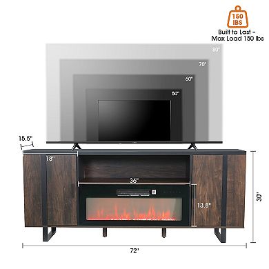 72" Modern Fireplace TV Stand Medial Console with Electric Fireplace for TVs up to 80"