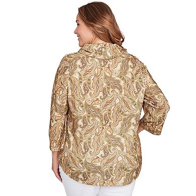 Hearts of Palm Plus Size Neutral Ground Printed Hatchi Cowl Neck Top