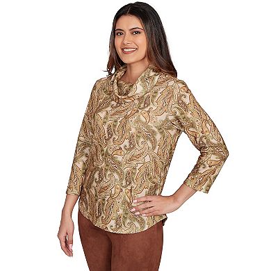 Hearts of Palm Women's Neutral Ground Printed Hatchi Cowl Neck Top