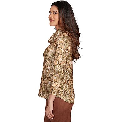 Hearts of Palm Women's Neutral Ground Printed Hatchi Cowl Neck Top