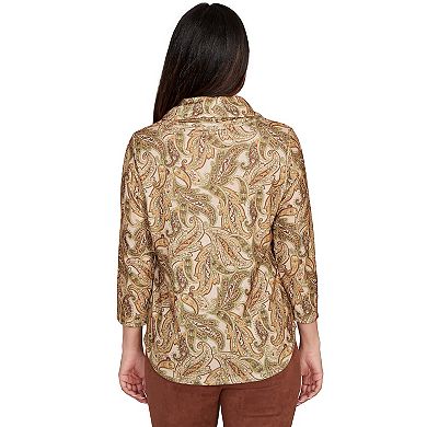 Hearts of Palm Women's Neutral Ground Printed Hatchi Cowl Neck Top