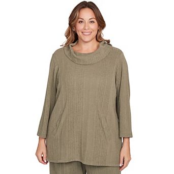 Hearts of Palm Plus Size Neutral Ground Solid Texture Hatchi Cowl Neck Tunic