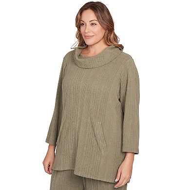 Hearts of Palm Plus Size Neutral Ground Solid Texture Hatchi Cowl Neck Tunic