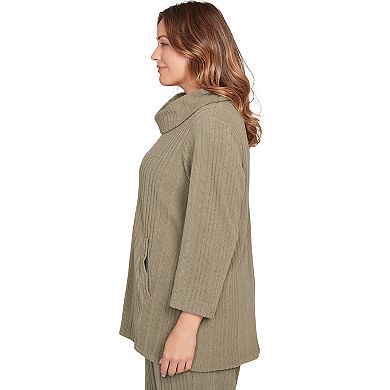 Hearts of Palm Plus Size Neutral Ground Solid Texture Hatchi Cowl Neck Tunic