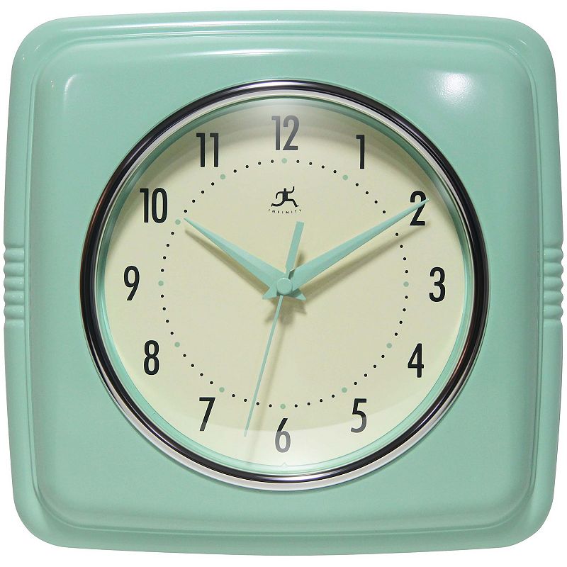 Infinity Instruments Square Retro Wall Clock 9.25-Inch, Pastel Green