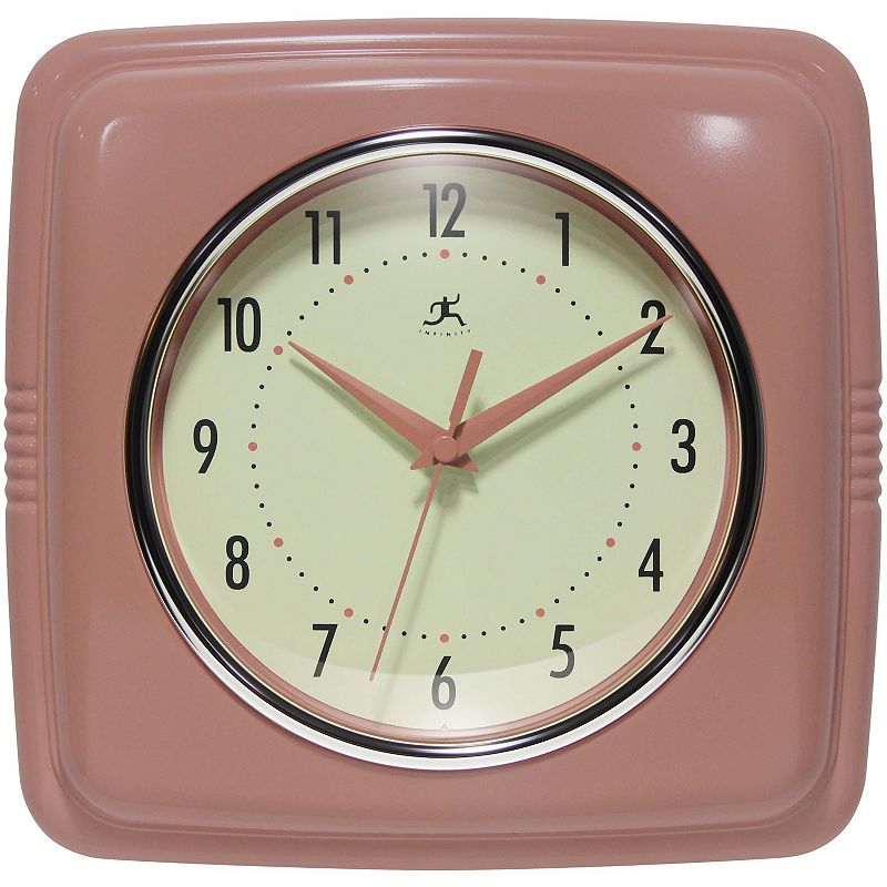 Infinity Instruments Square Retro Wall Clock 9.25-Inch, Terracotta