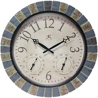Infinity Instruments Aztec Indoor-Outdoor Wall Clock Faux Stone 18-Inch