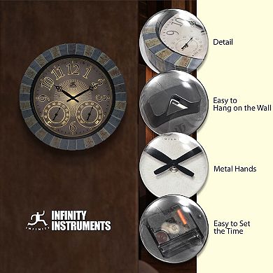 Infinity Instruments Aztec Indoor-Outdoor Wall Clock Faux Stone 18-Inch