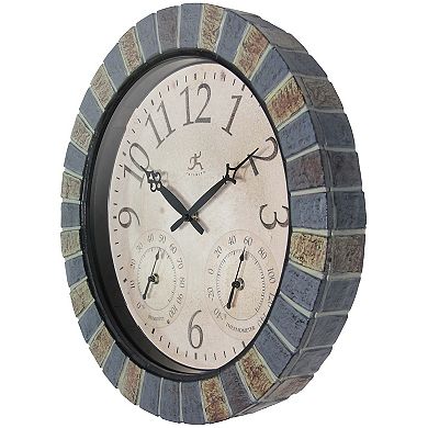 Infinity Instruments Aztec Indoor-Outdoor Wall Clock Faux Stone 18-Inch