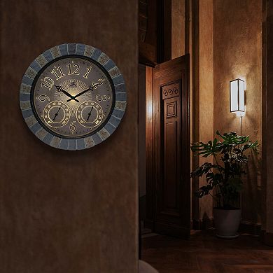 Infinity Instruments Aztec Indoor-Outdoor Wall Clock Faux Stone 18-Inch
