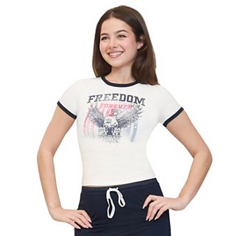 Juniors' madden girl Contrast Ringer Graphic Baby Tee